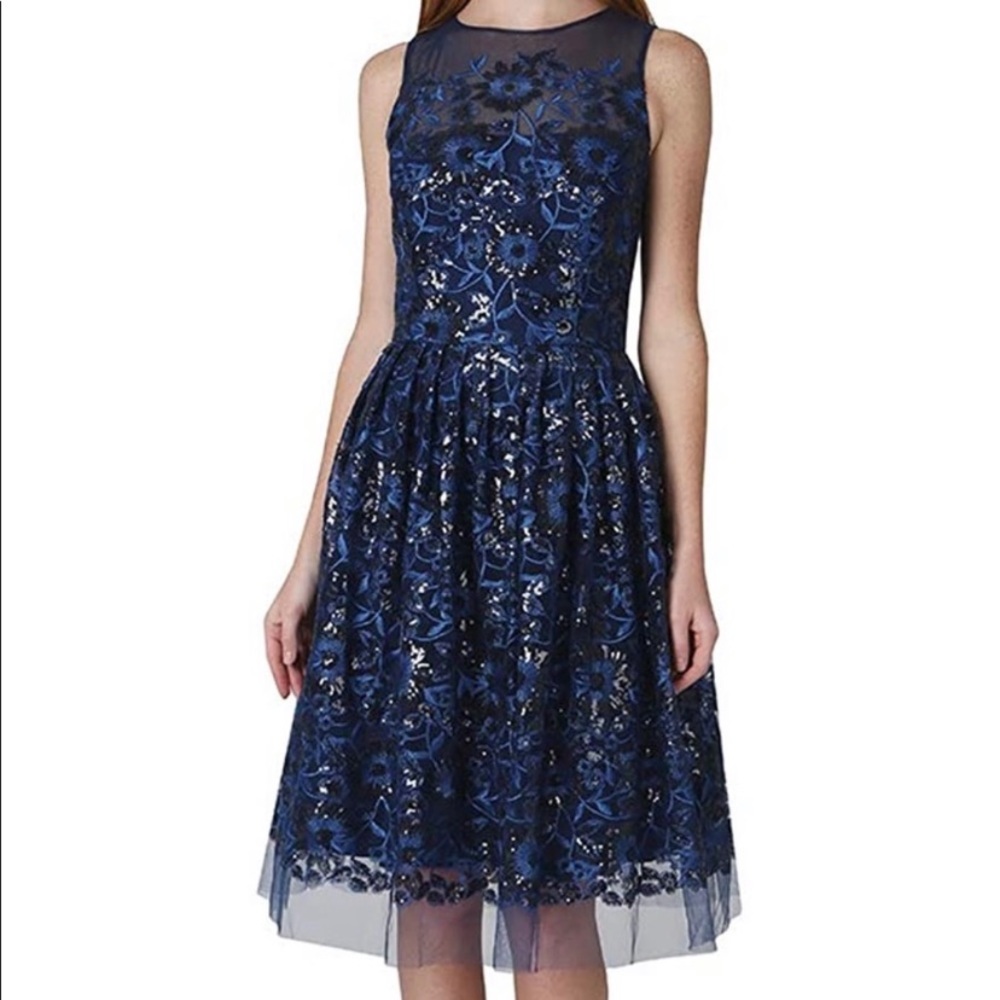 NWOT Marina sequin and embroidery fit and flare